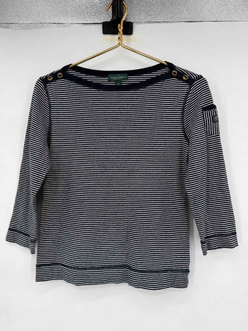 Lauren Ralph Lauren Women’s M Black/White Striped Cotton Nautical Top Fall